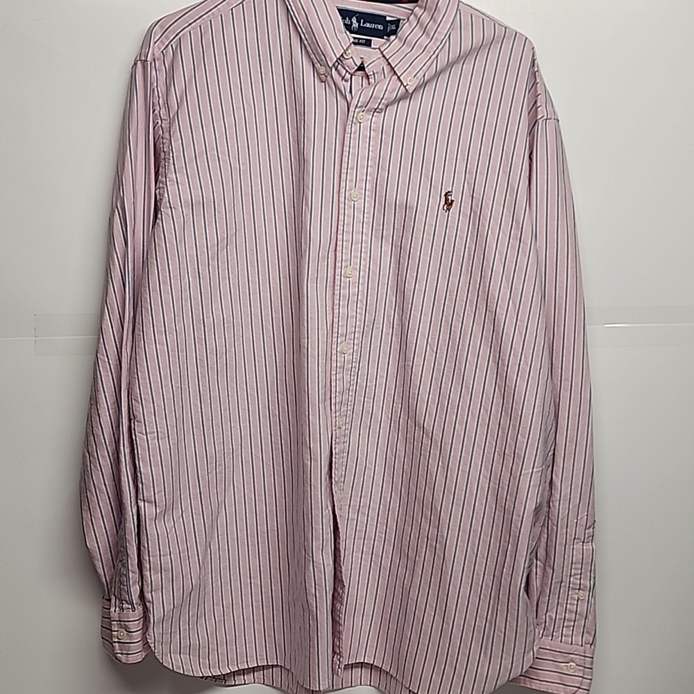 Ralph Lauren Classic fit pink button-down long-sleeve shirt with stripes. sz XL